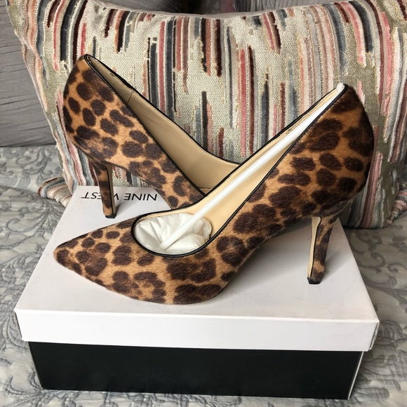 Nine West Leopard Leather Pump Heel Size 9.5 Brown Black Tan - Picture 5 of 5